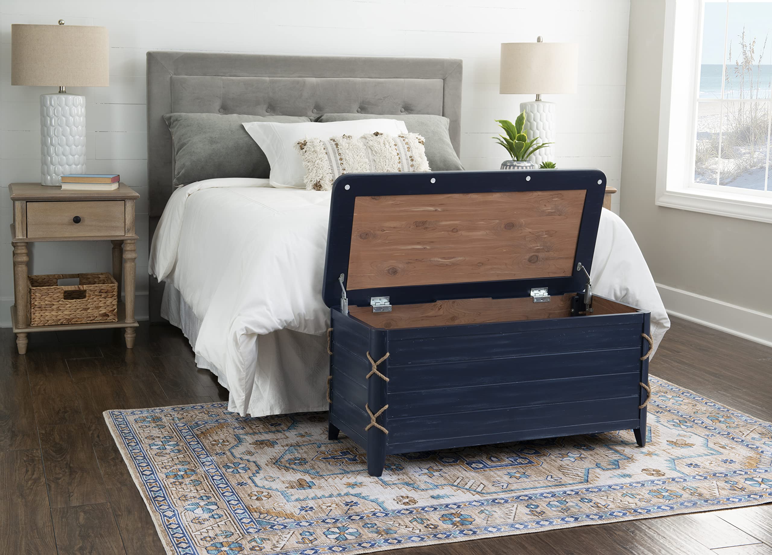 Powell Phillip Navy Blue Cedar Chest with Rope Detailing