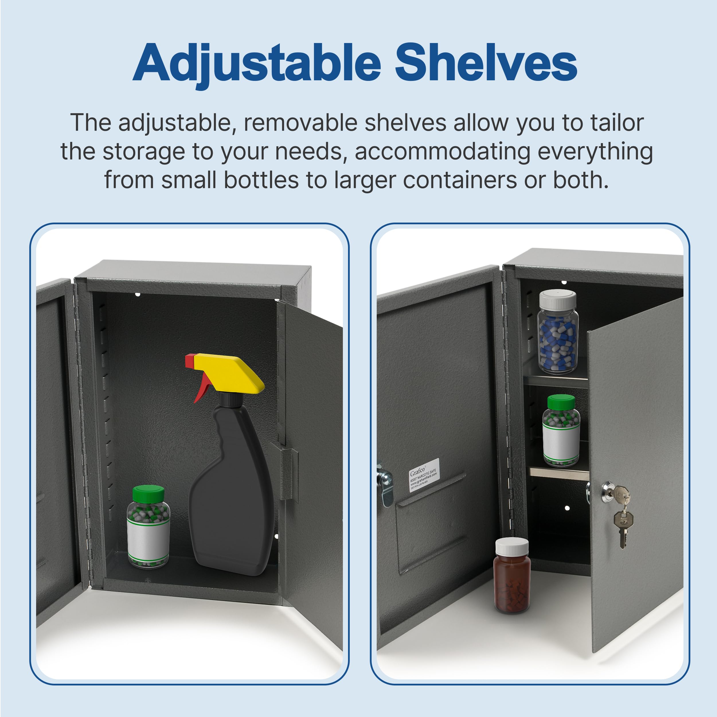 Graham-Field Locking Medicine Cabinet - Safe Narcotic, Drug & Medical Storage - Steel Double Doors & Locks