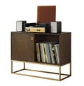 Crosley Furniture Byron Media Console and Record Player Stand with Storage for Vinyl Records, Dark Brown/Gold