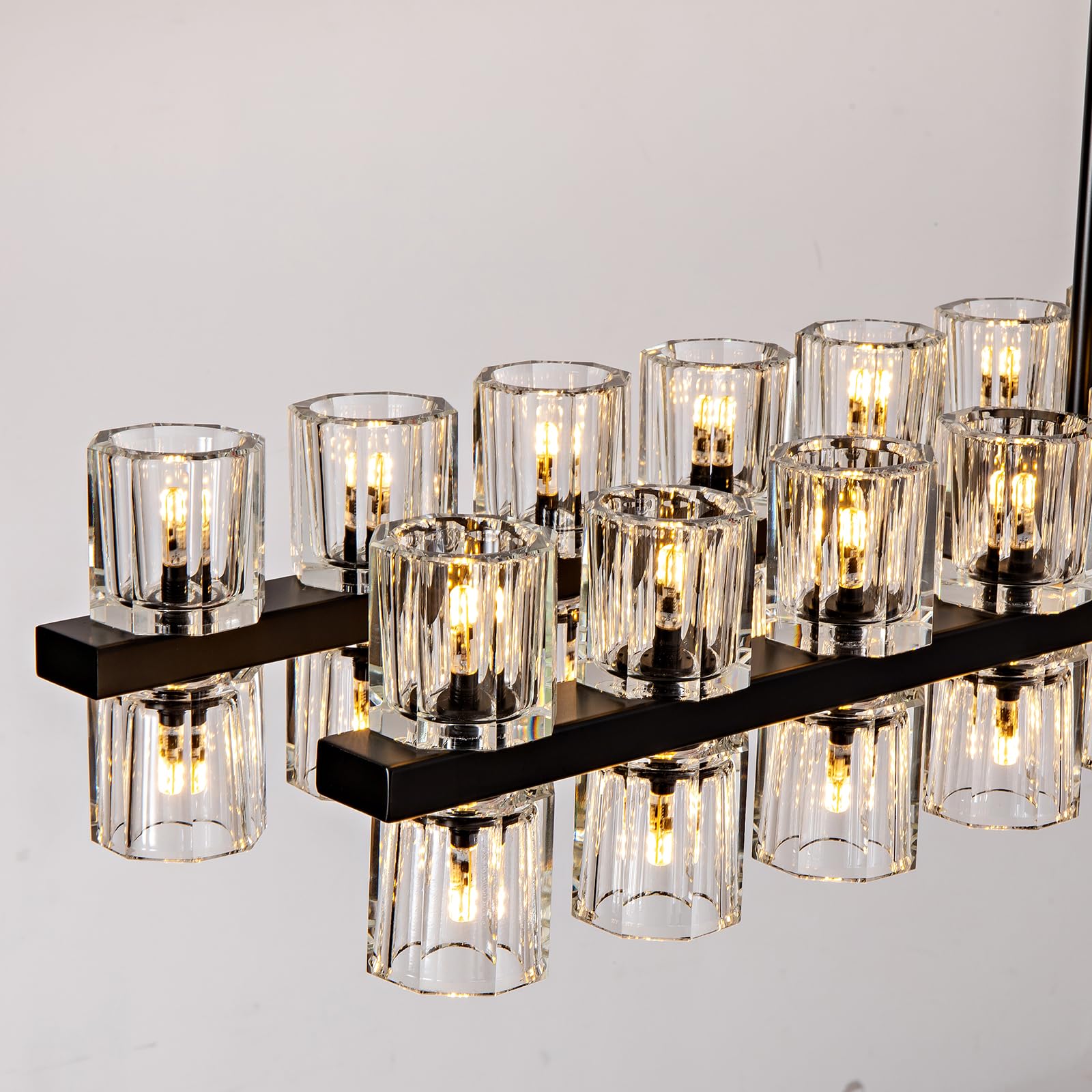 Plsintly Crystal Black Rectangular Chandelier Light Fixture,72 in Large Dining Room Chandelier Over Table,Modern Chandeliers for Living Room,Arcachon Chandeliers,Kitchen Island,Includes 80xG4 Bulbs