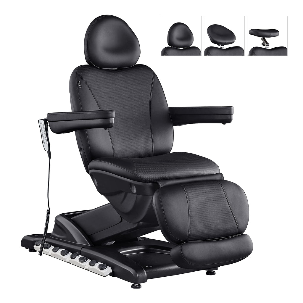 Dir Full Electrical 4 Motor Facial Beauty Bed - Doctor, Tattoo, Medical Podiatry Chair - Spa Aesthetic Chair with Thermal Heated Seats Apollo, Black