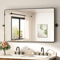 TETOTE Black Pivot Bathroom Mirror 48 x 30 Large Tilting Wall Beveled Mirror, Metal Framed Rectangle Vanity Mirror, Modern Farmhouse Adjustable Tilted Mirror, Horizontal/Vertical, Tempered Glass