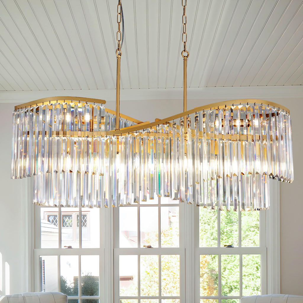 TOCHIC Modern Crystal Chandelier for Dining Room, 41 inch Gold Chandelier Light Fixture Ceiling Hanging Oval Arc Chandeliers Pendant Lighting for Kitchen Island Living Room Foyer Entryway