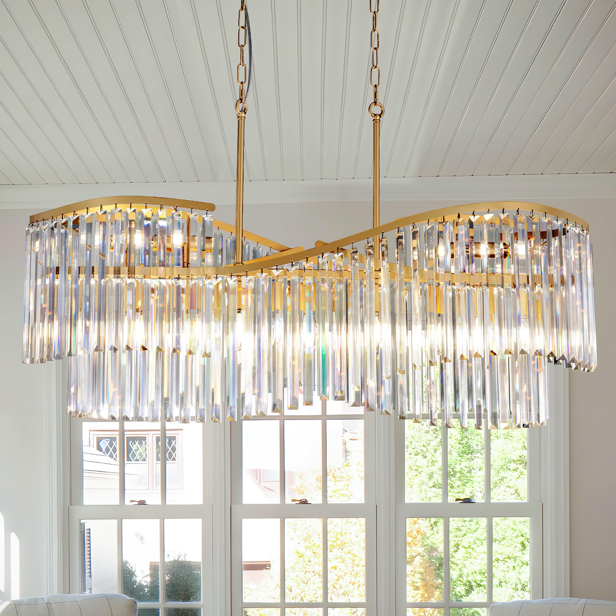 TOCHIC Modern Crystal Chandelier for Dining Room, 41 inch Gold Chandelier Light Fixture Ceiling Hanging Oval Arc Chandeliers Pendant Lighting for Kitchen Island Living Room Foyer Entryway