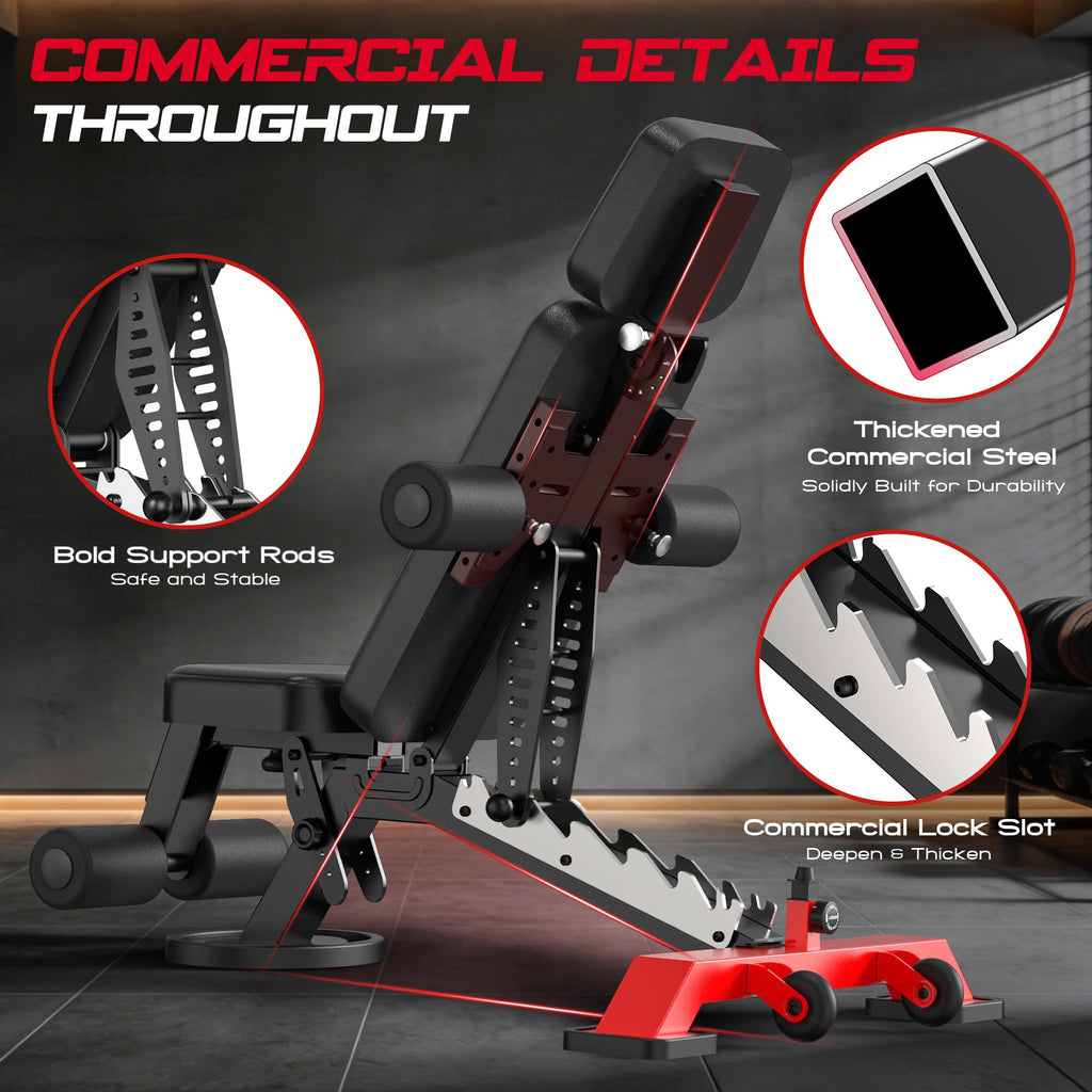 WFLGFT Commercial Adjustable Weight Bench, Heavy Duty 1800LBS Workout Bench for Home Gym, Flat, Decline, Incline Bench Press with Removable Leg and Elbow Support for Full Body Strength Training