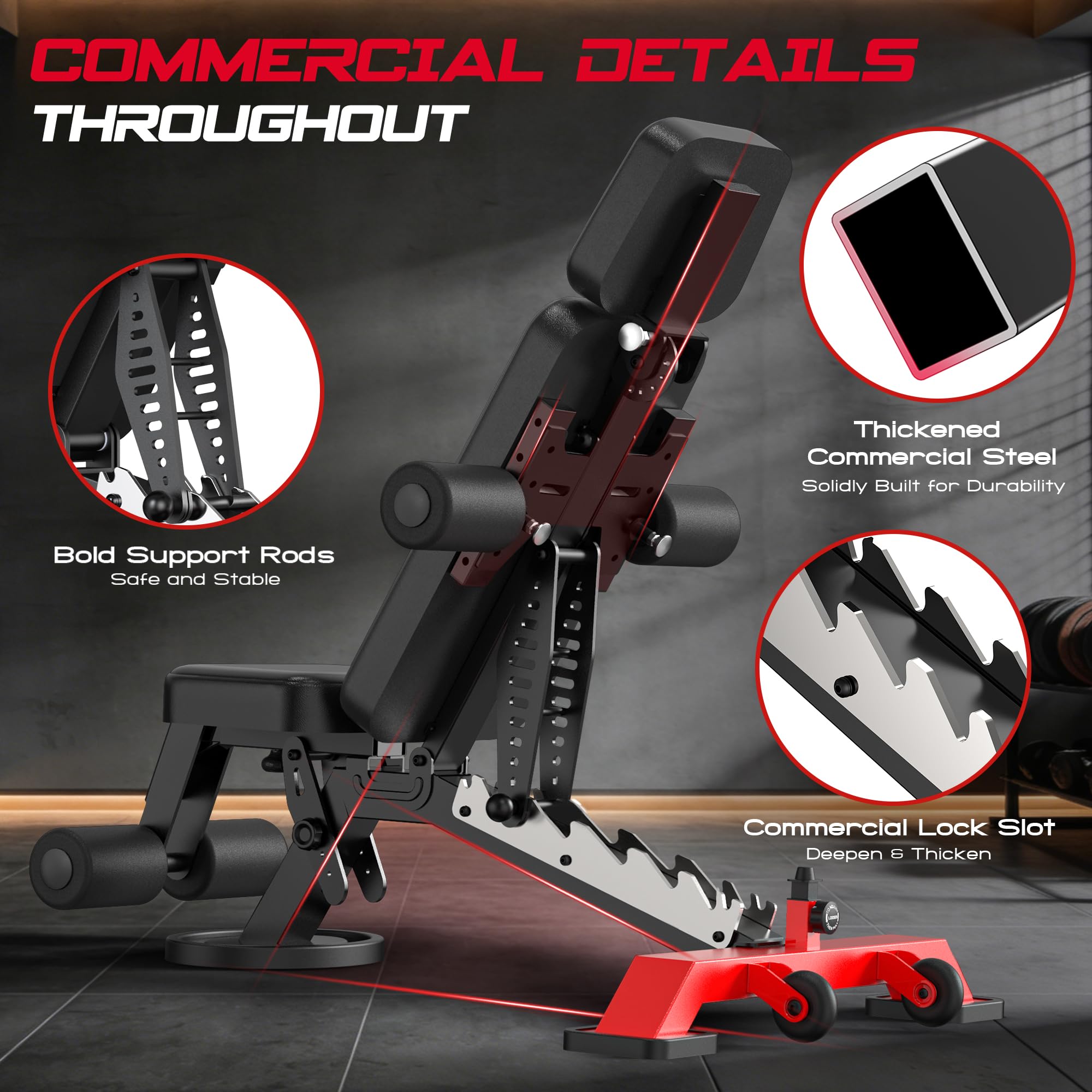 WFLGFT Commercial Adjustable Weight Bench, Heavy Duty 1800LBS Workout Bench for Home Gym, Flat, Decline, Incline Bench Press with Removable Leg and Elbow Support for Full Body Strength Training