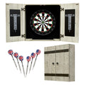 Hathaway Drifter 18-in Bristle Dart Board and Cabinet Set – Includes Self Healing Sisal Board, Removable Outer Ring, Chalk Scoreboards & Steel-Tip Darts - Complete Dart Accessories - Timberwood