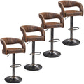 VECELO Bar Stools Set of 4 Adjustable Swivel Modern Pu Leather Barstools, Counter Bar Stools with Back and Arms, for Kitchen, Bar (Dark Brown)