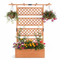 COSTWAY Wooden Raised Garden Planter with Trellis and Roof, 72" Freestanding Privacy Screen & Climbing Plant Support for Outdoor Patio, Balcony, Vegetable, Herb, and Flower Gardening (Brown,2)