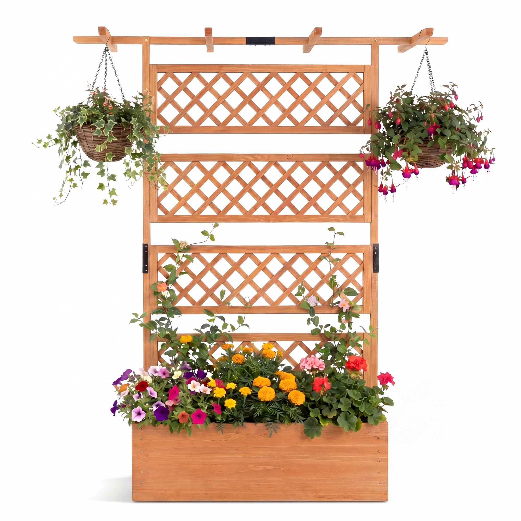 COSTWAY Wooden Raised Garden Planter with Trellis and Roof, 72" Freestanding Privacy Screen & Climbing Plant Support for Outdoor Patio, Balcony, Vegetable, Herb, and Flower Gardening (Brown,2)
