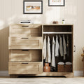 IDEALHOUSE 43.3'' H Armoire Wardrobe Closet with 4 Drawers and 2 Doors, Hanging Rod, Multifunctional Wooden Dresser with Storage Closet, Bathroom Cabinet for Bedroom, Natural Oak