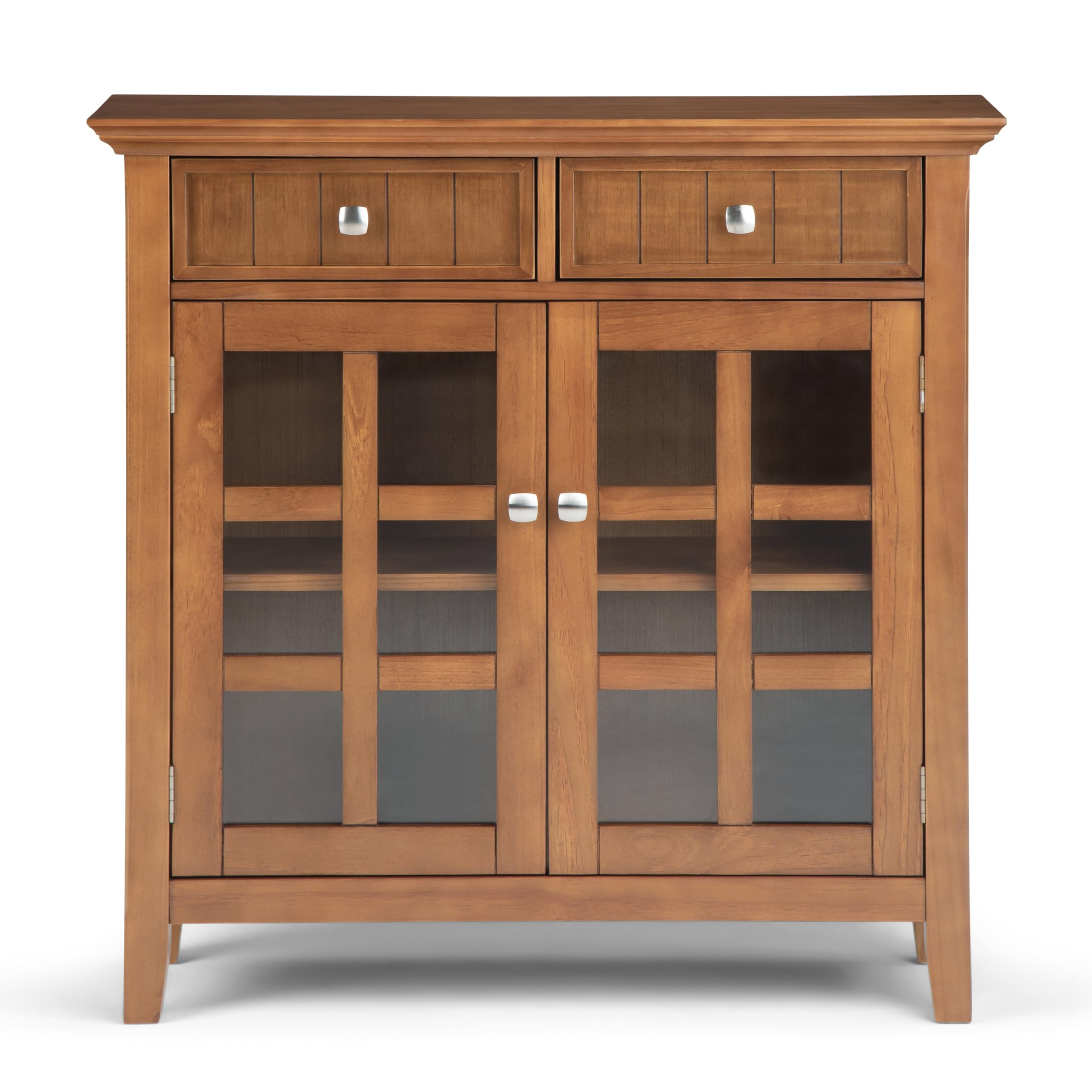 SIMPLIHOME Acadian Storage Cabinet - 36 inch Wide Solid Wood Entryway Storage Cabinet in Light Golden Brown, Transitional Cabinet for Hallway or Living Room with 2 Drawers and Adjustable Shelves