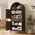 Apicizon 70" Tall Arched Kitchen Pantry Cabinet, 6-Tier Modern Fluted Wood Storage Cabinet with Doors Drawer & Adjustable Shelves, Farmhouse Cupboard Organizer for Dining Room, Bathroom, Walnut