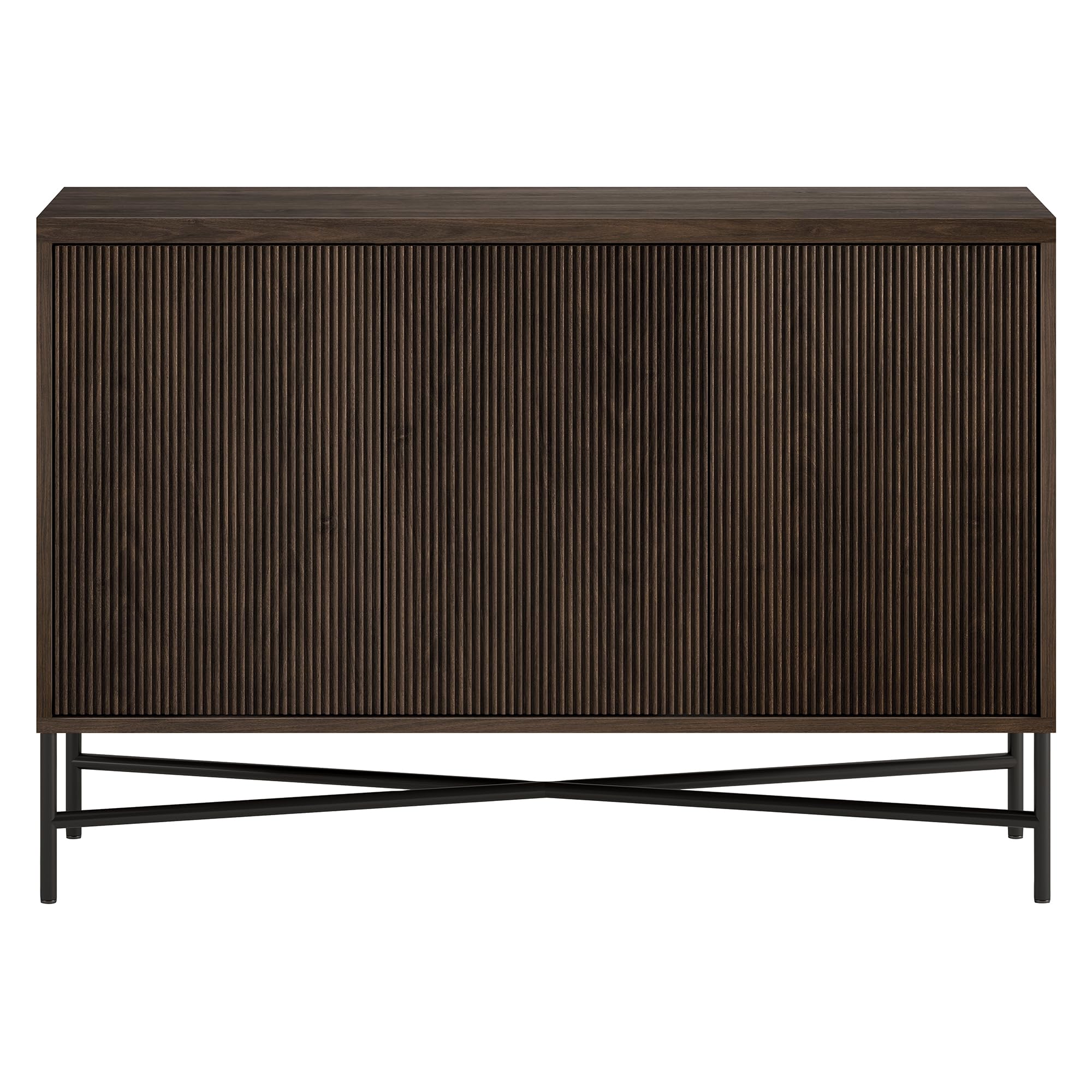 Henn&Hart 48" Fluted Sideboard Buffet Cabinet, Modern Ribbed Credenza with 3 Doors, Adjustable Shelves, and Cable Management Cut-Outs for Dining Room, Kitchen, Living Room or Entryway, Rich Brown