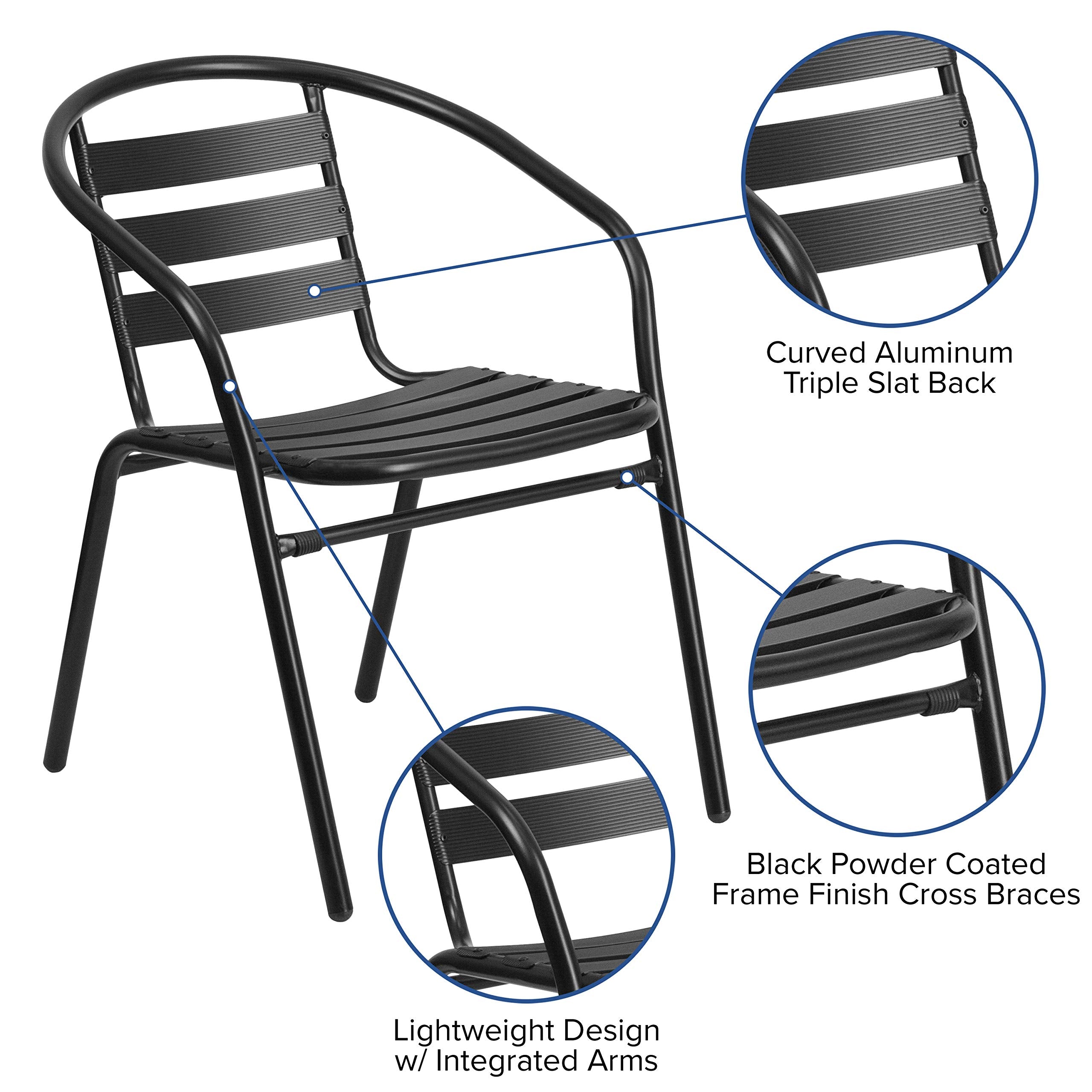 Flash Furniture TLH-ALUM-32SQ-017BK4-GG Lila 31.5'' Square Aluminum Indoor-Outdoor Table Set with 4 Slat Back Chairs, Black