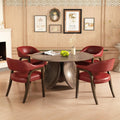 Upholstered Barrel Dining Chair Set of 4, 17.72"H Faux Leather Dining Room Chair with Arms Open-Back Dining Chairs w/ Wood "R" Legs Comfy Accent Side Chairs for Home Kitchen, Wine Red(NO TABLE!)