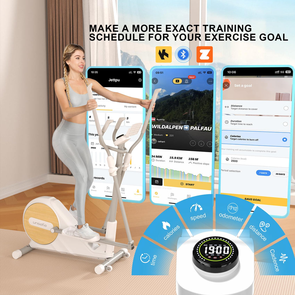 Elliptical Exercise Machine for Home,3-in-1Compact Training Machines with 16 Resistance Levels,14LB Flywheel,Low Impact Magnetic Cross Trainer,Quiet Portable Elliptical for Seniors&Small Spaces