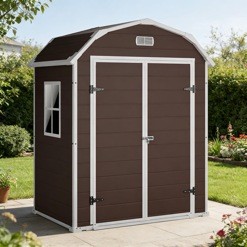 6x4.5 ft Resin Storage Shed with Floor, Weatherproof Outdoor Garden Shed, Plastic Tool Storage Shed with Double Doors for Backyard, Patio, Lawn, Bike