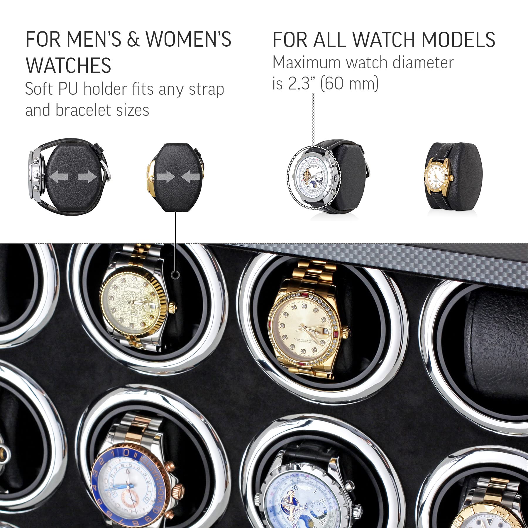 12 Watch Winder for Automatic Watches with LED Light and LCD Touchscreen Control (Burlwood + Beige)
