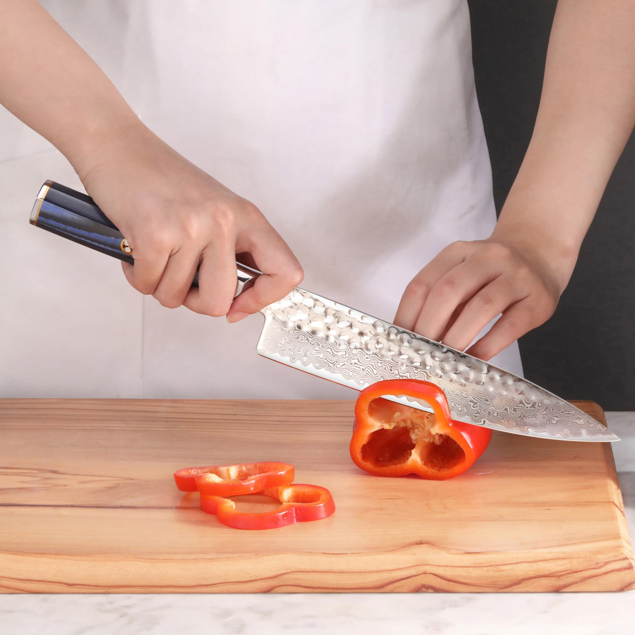 Cangshan KITA Series 3-Piece Starter Knife Set (8" Chef + Serr. Utility + 3.5" Paring) High Carbon X-7 Damascus Steel Blades with Ash Wood Box, 501530 (3pc)