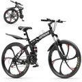 MarKnig 26 Inch Adult Folding Bikes/Mountain Bikes, 21 Speeds Mountain Bicycles with Full Suspension, Dual Disc Brake, High Carbon Steel Frame, Foldable Bike for Men/Women/Teen, LH-Black