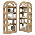LITTLE TREE 5-Tier Bookshelf, Arch-Shaped Racks, Tall Standing Wooden Bookcase Display Shelf Modern Storage Solution (2, Teak Color)