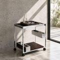 roomfitters Lisses Chrome and Walnut Serving Cart, Contemporary Luxury electroplated Electroplated Bar Trolley with Removable Serving Tray and Stemware Shelf