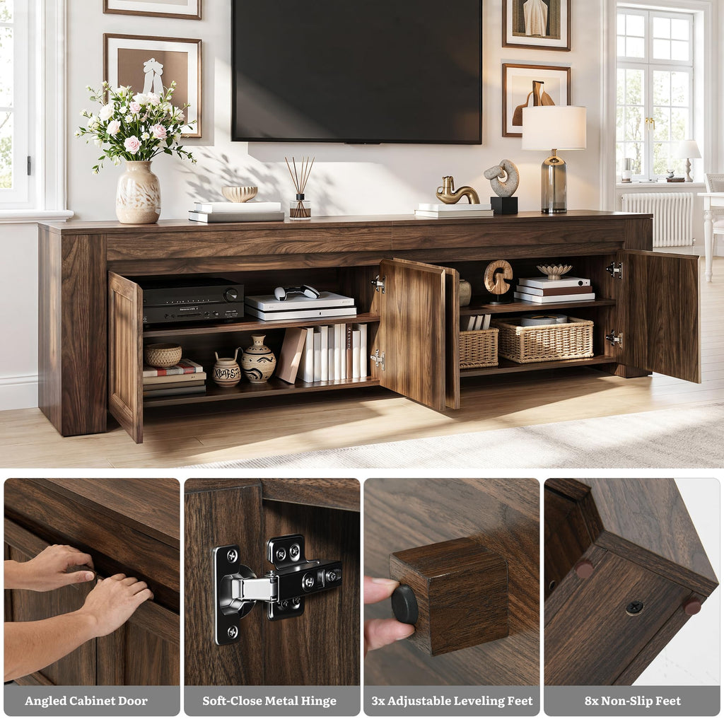 YITAHOME 80 inch TV Stand for up to 90 inch TVs, Farmhouse Entertainment Center with Storage Doors and Shelves, Media Console Table with Cable Holes for Living Room, Dark Walnut