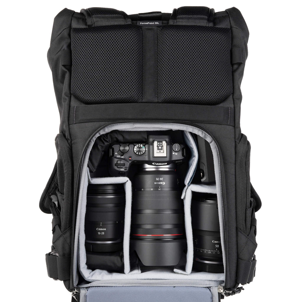 Think Tank FocusPoint 30L RollTop Camera Backpack - Greenway: Expandable Travel & Camera Backpack with Laptop Sleeve, Quick Side and Back Access, Rain Cover – Versatile Photography & Travel Bag