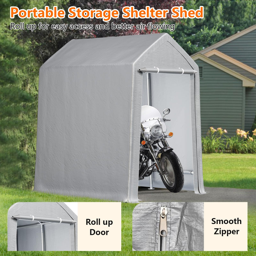 ACONEE Portable Shed Outdoor Storage Shelter, 12x12 FT Heavy Duty Storage Shed, Waterproof Storage Tent Tarp Sheds with Roll-up Zipper Door for Motorcycle, Bike, Garden Tool, Grey