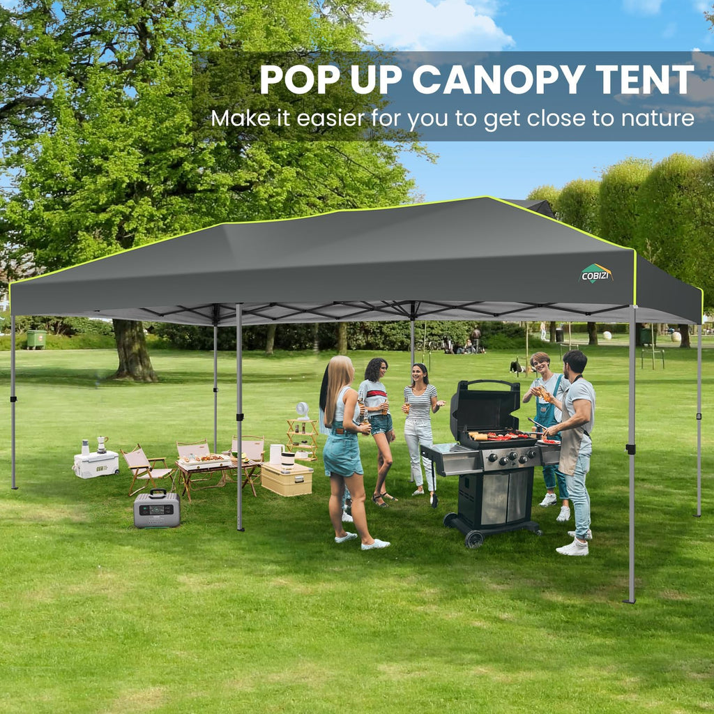 COBIZI 10x20 Pop Up Canopy Tent, Outdoor Party Tent with 6 Sidewall One Push Setup Glow, 3 Adjustable Height Air Vent Waterproof UPF50+, Bag, 4 Sandbag, 6 Stake, 12 Rope for Beach, Commercial
