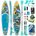 TIDETREK 11'/11'6" x 33"/34" x 6" Inflatable SUP Paddle Board – Extra-Wide, Stable Stand Up Paddle Board with Premium Full Accessory Set for Adults & Youth (Azure Leap/Kayak Seat, 11'6"x33"x6")