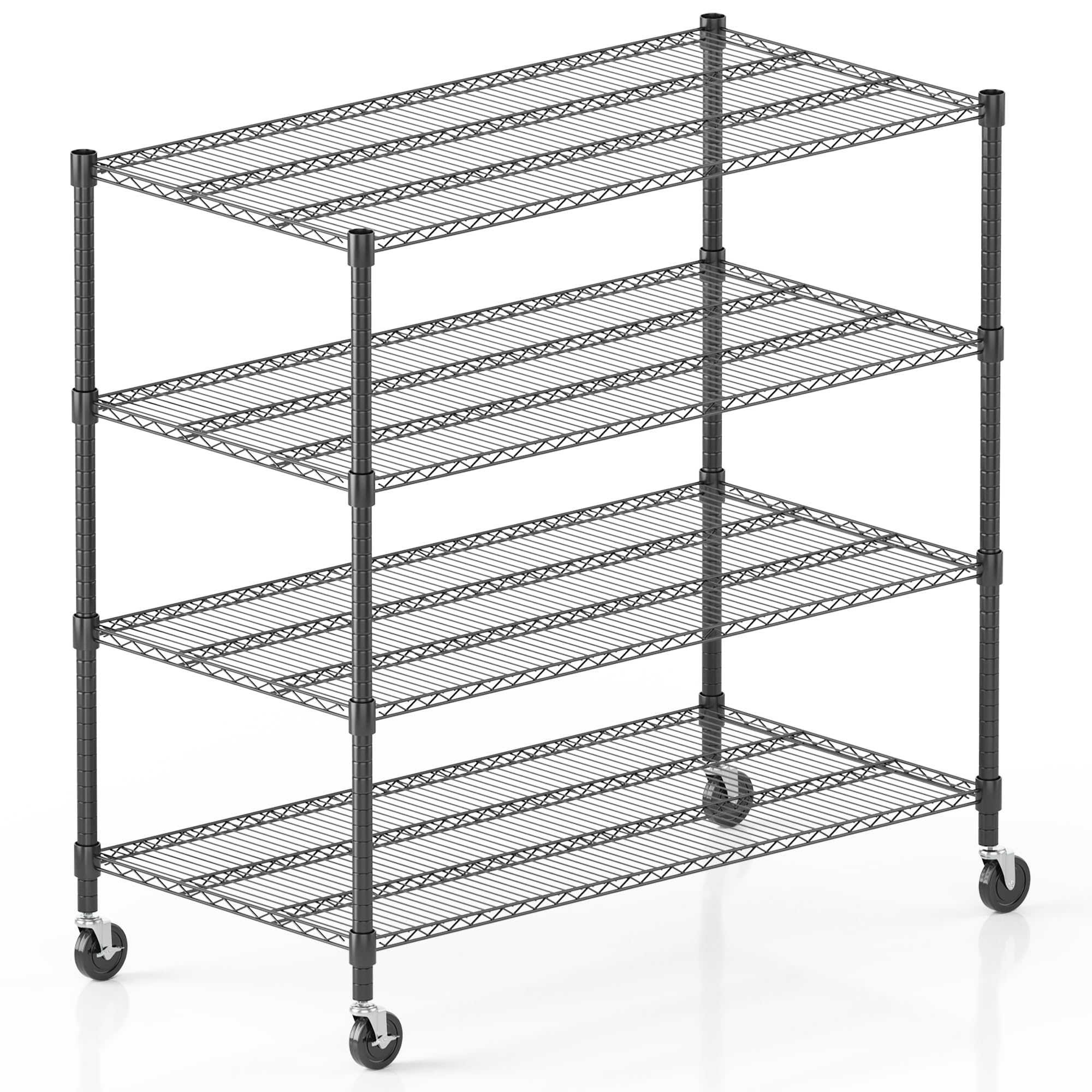 Homdox Heavy Duty Metal Shelves for Storage, 4 Tier Storage Racks and Shelving, Commercial Adjustable Wire Shelving Unit on Wheels, Garage Rack Pantry Shelves Kitchen Shelving, 24"x60"x72", Black