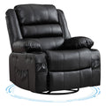 Rocking Recliner Chair for Adults Wide 360° Swivel Rocker Recliner with Cup Holder Nursery Glider with Upholstered Deep Seat PU Leather Comfy Single Sofa for Living Room Black