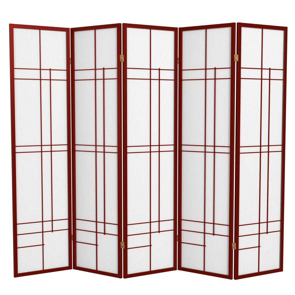 Red Lantern 6 ft. Tall Eudes Shoji Screen - Rosewood - 5 Panels