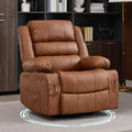 Rocker Recliner Chair for Adults Manual 360° Swivel Single Sofa Seat Glider Chair with 3 Positions 2 Side Pockets Cup Holders PU Fabric for Living Room Nursery Office
