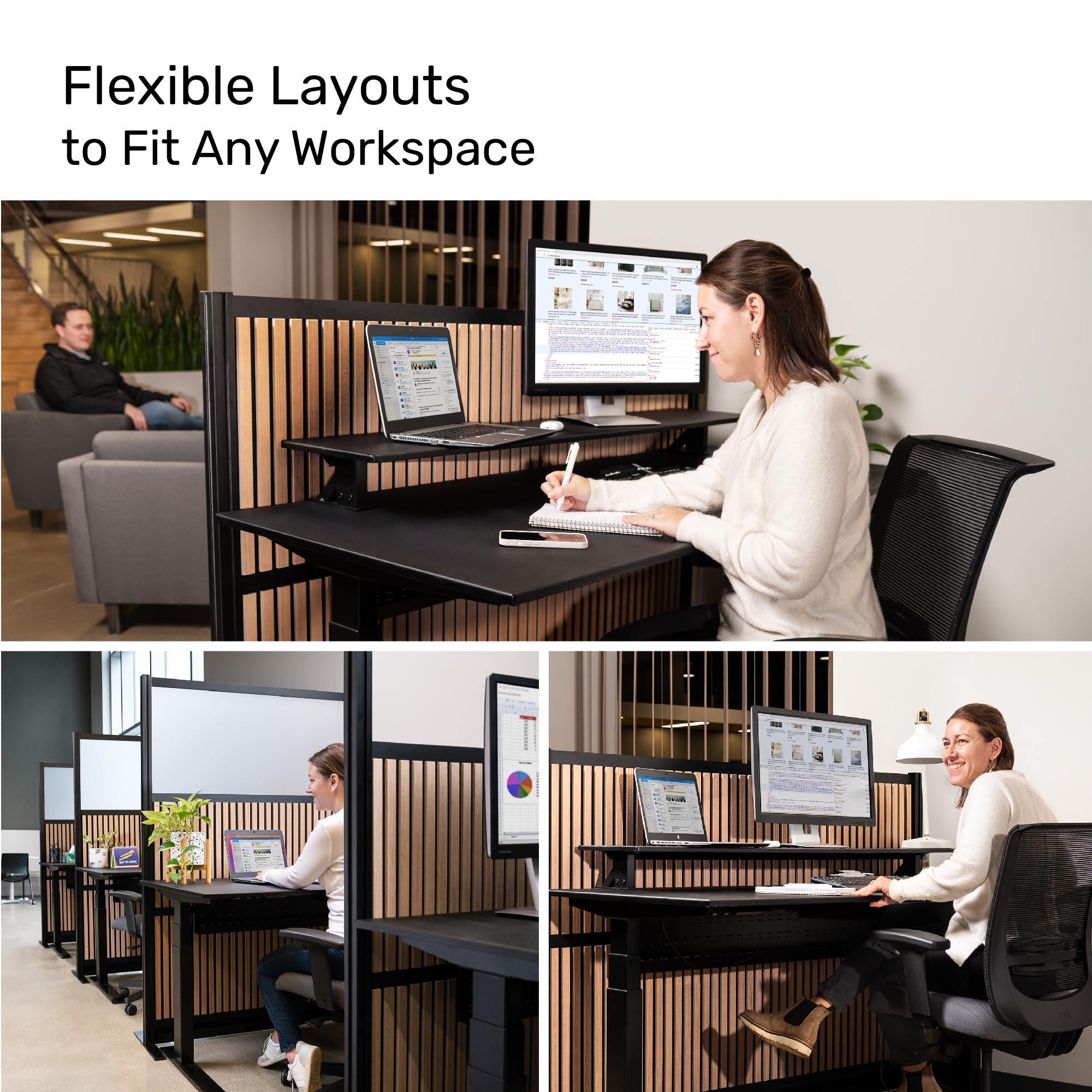 Grove Modular Wall | Room Divider with Faux Wood Slats, Sound Dampening Panels | Expandable Office Partition for Privacy & Stability (70" x 48")