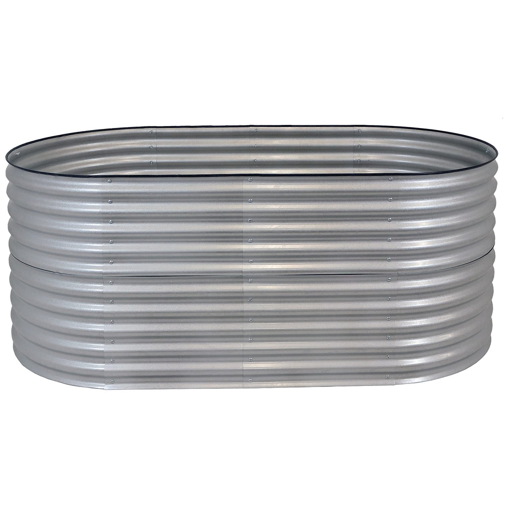 Sunnydaze 79-Inch Oval Raised Garden Bed - Stackable Steel Vegetable Flower Bed Planter Kit with Rubber Edge Trim - Silver