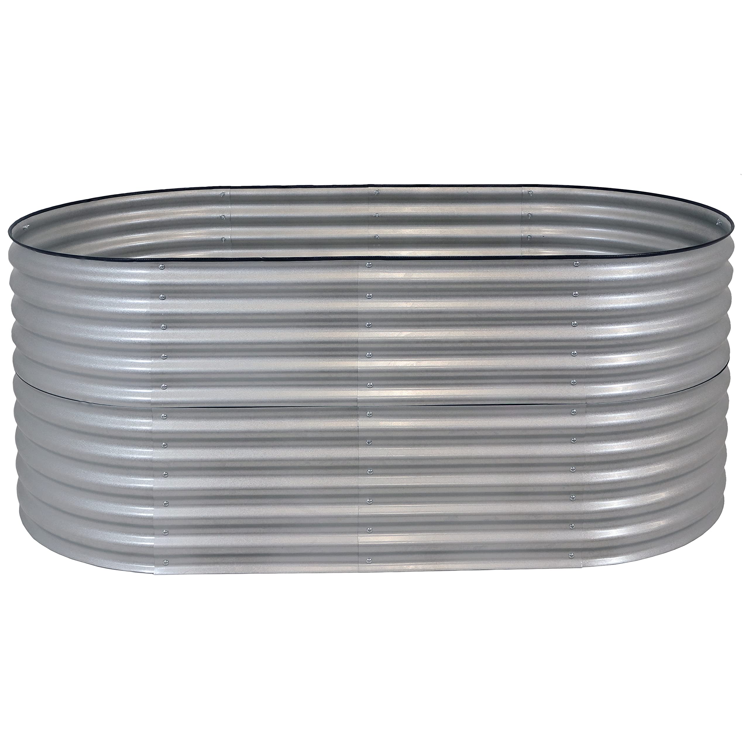 Sunnydaze 79-Inch Oval Raised Garden Bed - Stackable Steel Vegetable Flower Bed Planter Kit with Rubber Edge Trim - Silver