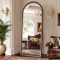 FlyEcho Arched Full Length Mirror, 71"x28" Antique Beaded Full Body Mirrors, Large Floor Mirror with Stand, Hanging Mounted for Bedroom Living Room Cloakroom Hallway Decor, PU Frame, Bronze