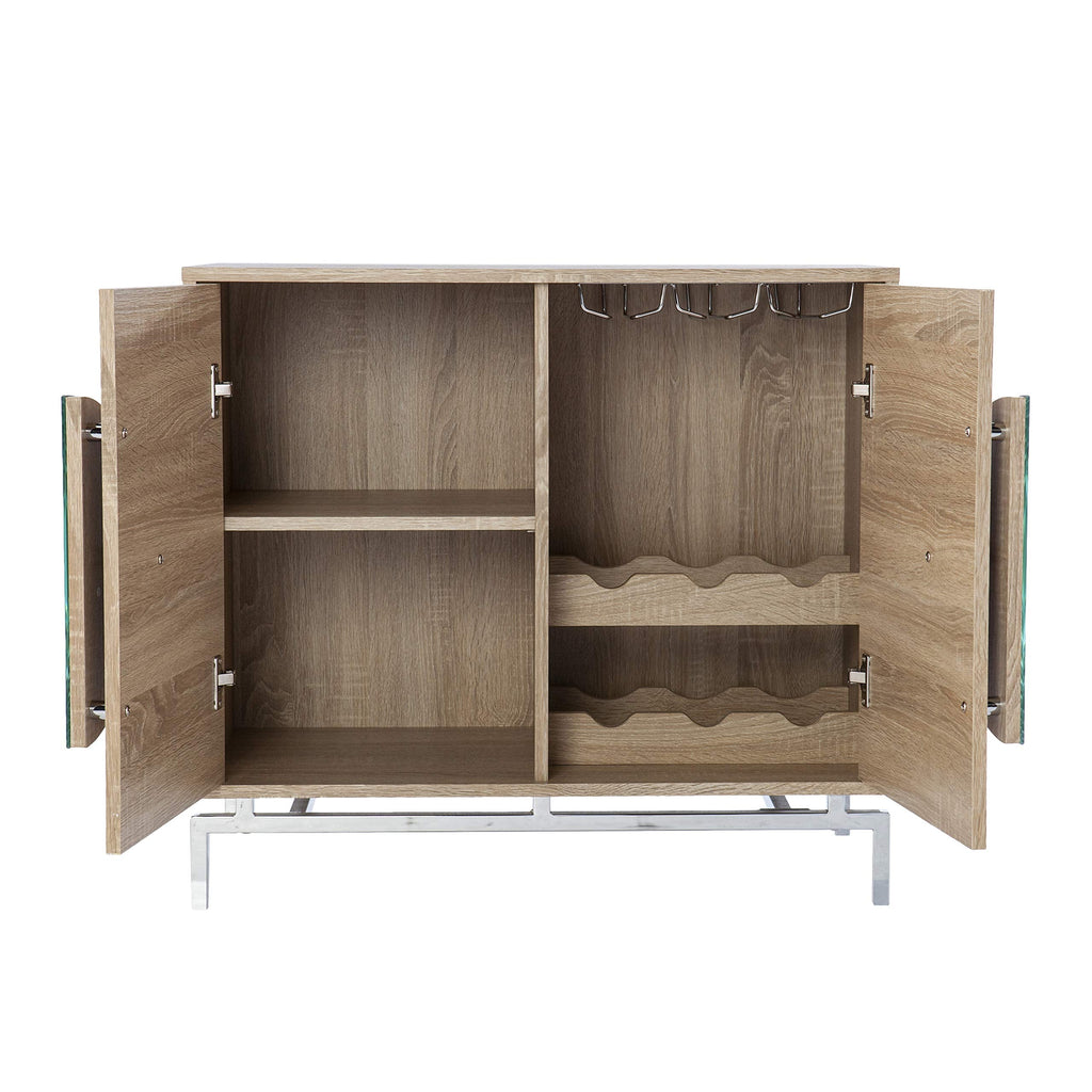 SEI Furniture - Northdom Bar Cabinet with Wine Storage - Transitional Design, Natural Iron and Wood - Ideal for Living Room, Home Bar (HZ1114405)