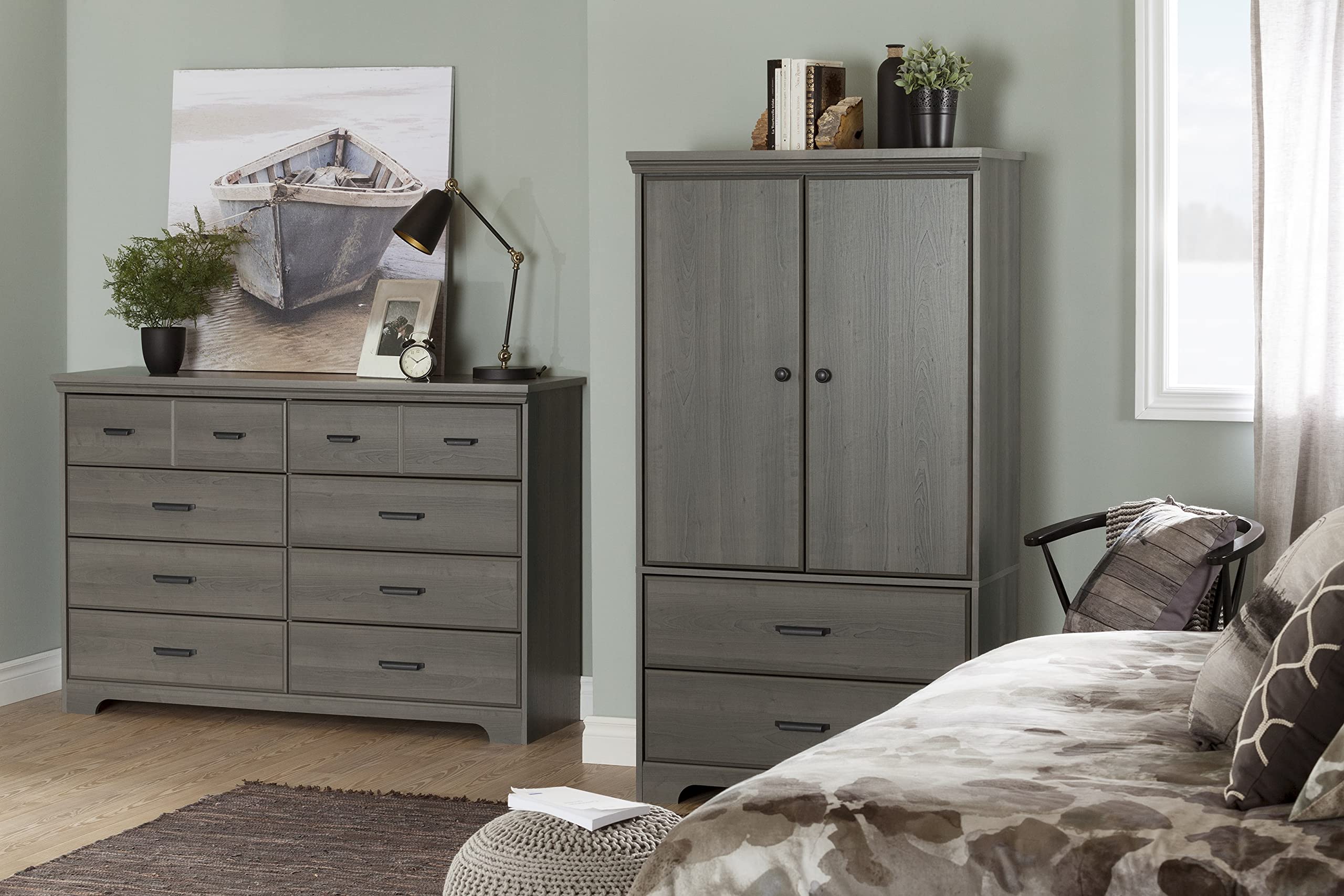 South Shore Versa 8-Drawer Double Dresser Gray Maple, Traditional