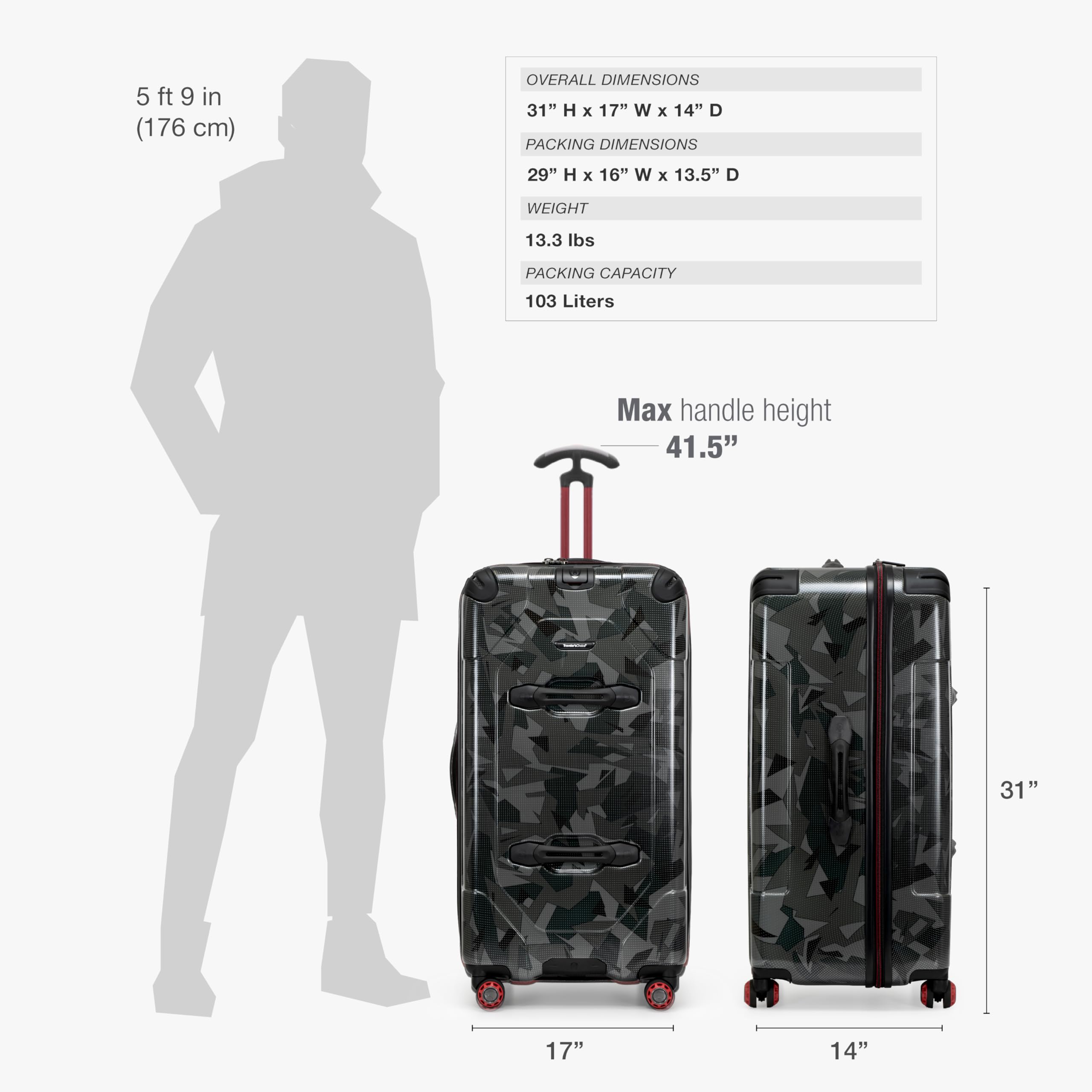 Traveler's Choice Maxporter II Polycarbonate Hardside Trunk with Spinner Wheels, Gray Camo, 31-Inch Large Trunk