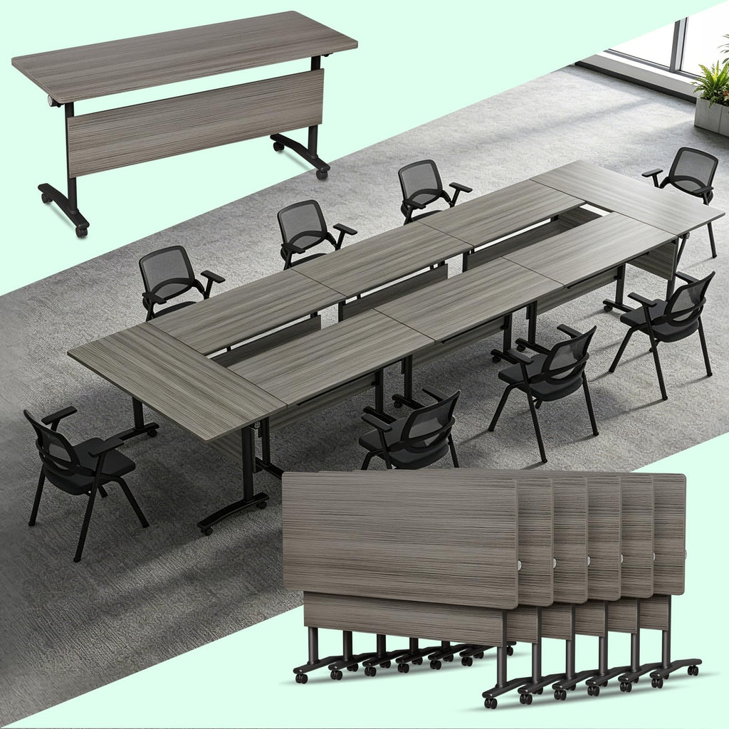CUFEFi Folding Conference Table,Flip-Top Conference Room Table with Wheels,Waterproof Desktop,Free Combination Arrangement Modular Seminar Training Table for Office Meeting Room (10, Elm, L47.2in)