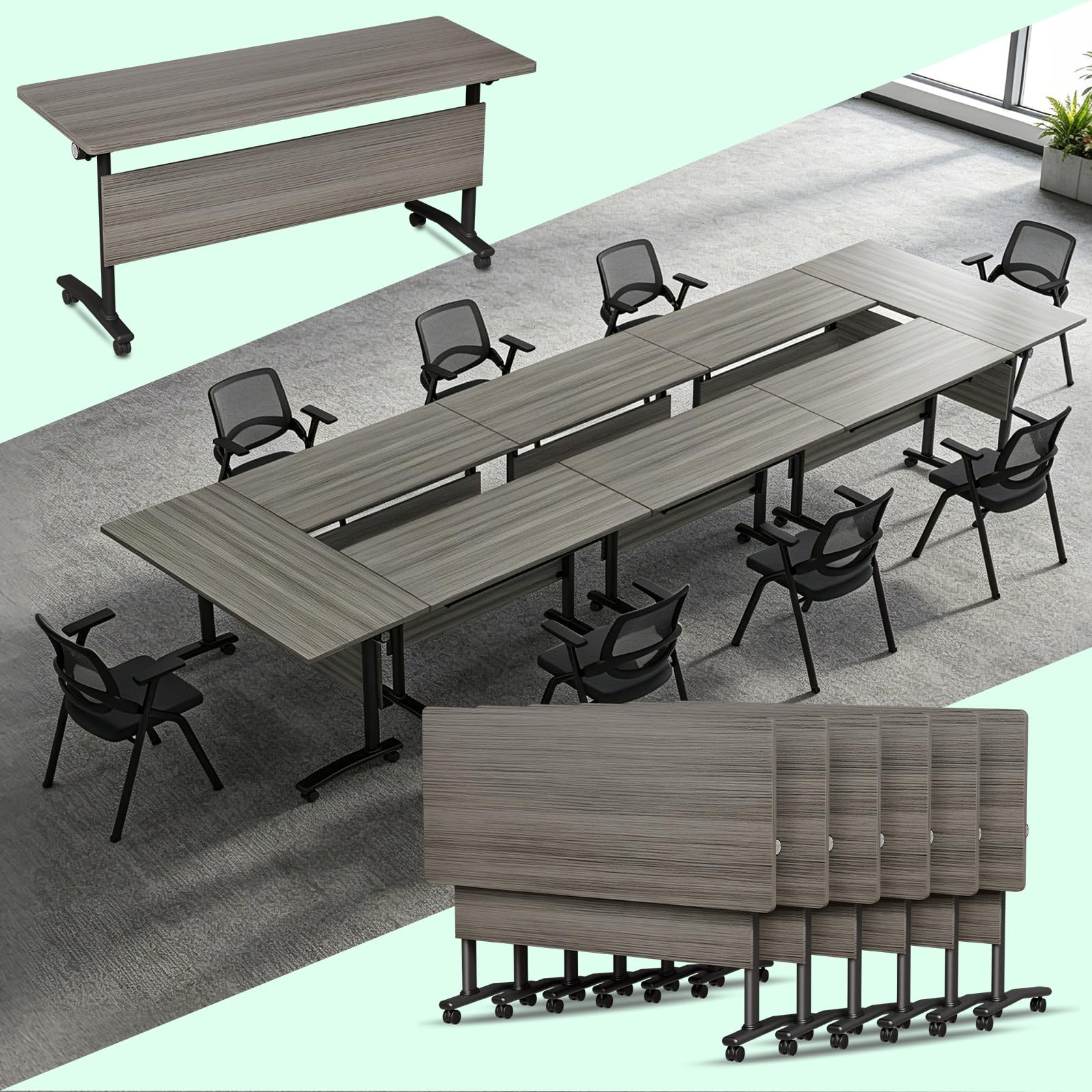 CUFEFi Folding Conference Table,Flip-Top Conference Room Table with Wheels,Waterproof Desktop,Free Combination Arrangement Modular Seminar Training Table for Office Meeting Room (10, Elm, L47.2in)