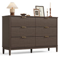 LINSY Fluted Dresser for Bedroom with 6 Drawers, Mid Century Modern Chest of Drawers with Gold Metal Handles, Wide Boho Wood Dressers, Large Farmhouse Storage Cabinet for Bedroom, Living Room, Walnut