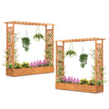 Giantex Set of 2 Raised Garden Bed with Trellis & Hanging Roof, Wood Planter Box with Bottom and Drainage Holes, Freestanding Garden Planter for Flower Vegetable Fruit Herb Climbing Vines, 77"x17"x70"
