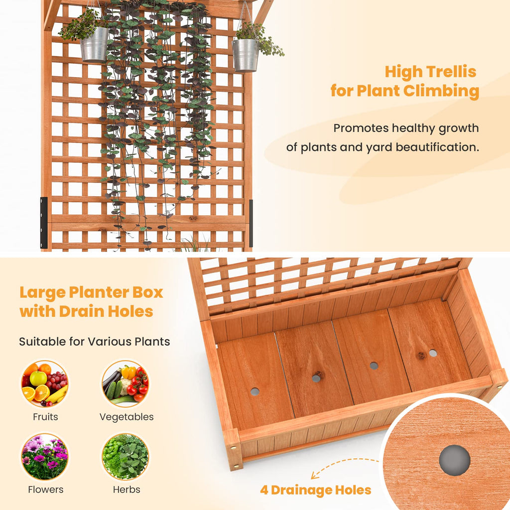 Giantex 2 Pcs Raised Garden Bed with Trellis & Roof, 72.5" Wooden Garden Bed, High Trellis for Plant Flower Climbing Pot Hanging, Indoor & Outdoor Planter Box for Yard, Garden, Balcony