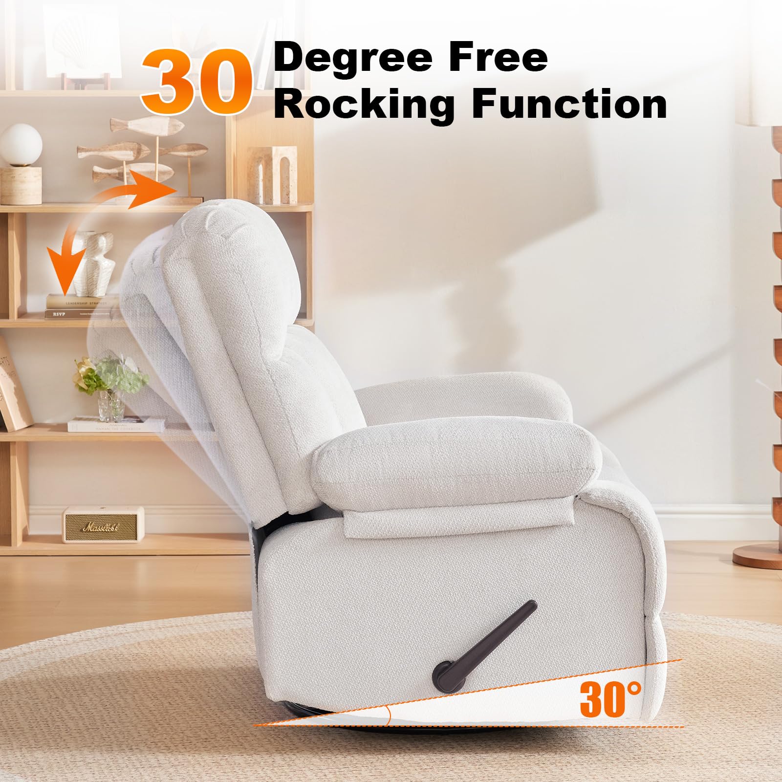 Eiayeebil 360° Swivel Glider Recliner, Oversized Recliner Rocker Chair, Extra Wide Manual Recliner, Overstuffed Soft Rocking Sofa Chair for Living Room& Bedroom (Beige)