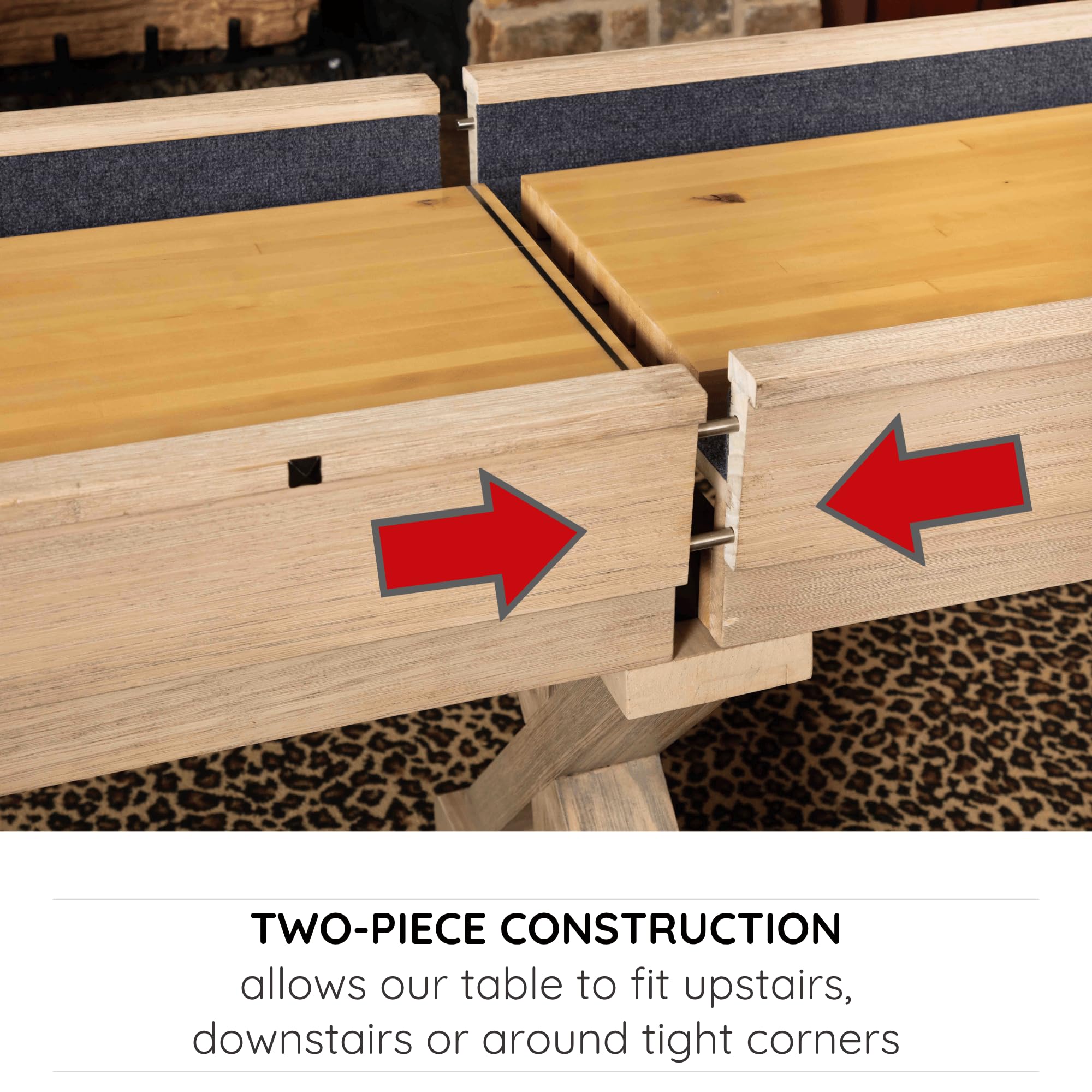 12 FT Solid Wood Shuffleboard Table, Comes in 2 6' Pieces Goes Around Stairs & Hallways, Multi Game